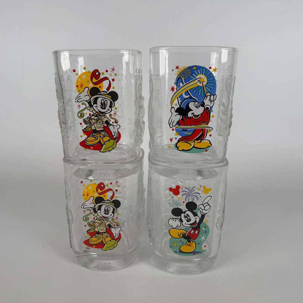 Lot of 4 McDonalds Walt Disney World 2000 Celebration Mickey Mouse Glass Cups